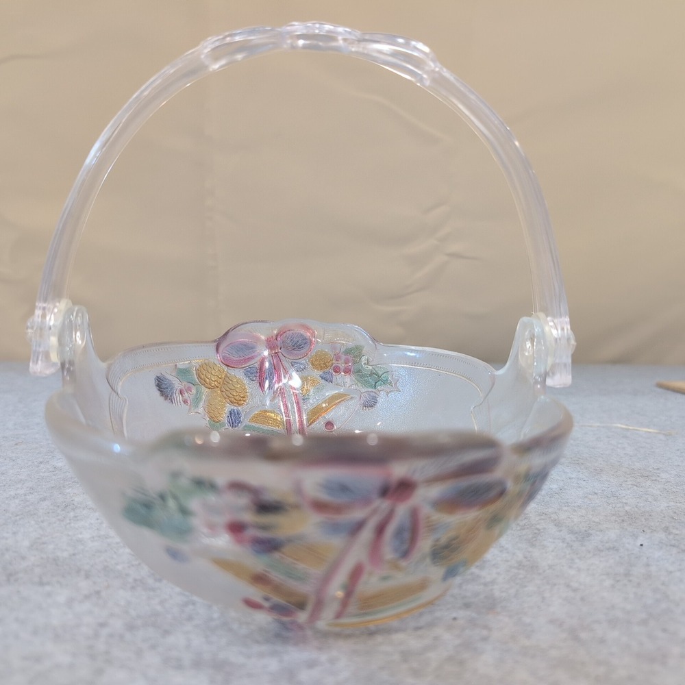 Mikasa Celebrations Holiday Bells Colored Glass Oval Basket Christmas Handle - Picture 2 of 10